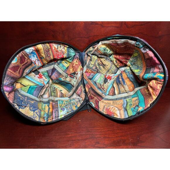 Boho Round Ball Handbag Purse Multi Color Patchwork Zipper Close Storybook Liner - Picture 7 of 9